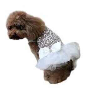 Dog Wedding Dress Tutu Skirt Luxury Lace Pearl Bow Apparel (XL)